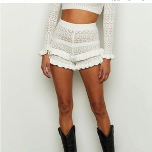 Beginning boutique, white lace ruffle shorts